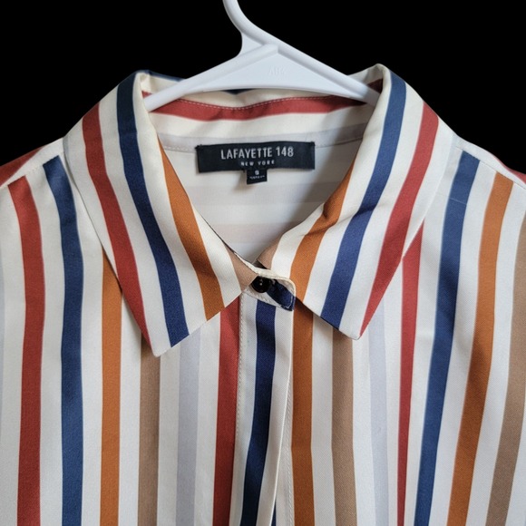 Lafayette 148 Silk Multicolored Vertical Striped Button Down Blouse Shirt Small - Picture 3 of 9